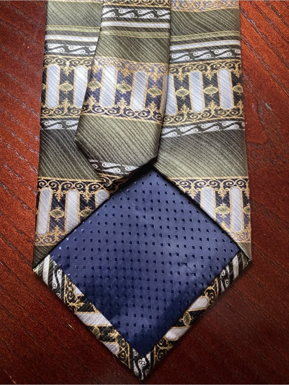 Giorgio Bissoni Classic Olive Green, Gold and  Gray Patterned Men's Neck Tie